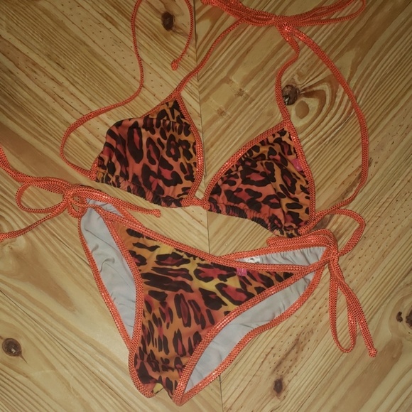 orange and leopard bikini